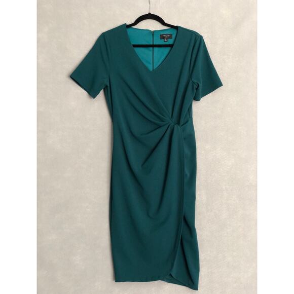 Tahari ASL Women's Size 8 Faux Wrap V-Neck Dress in Green - Picture 1 of 6